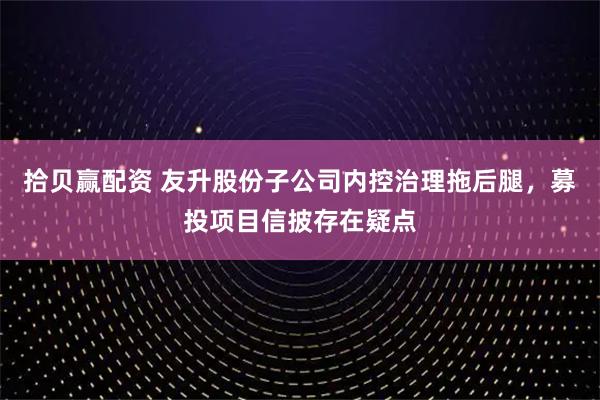 拾贝赢配资 友升股份子公司内控治理拖后腿，募投项目信披存在疑点