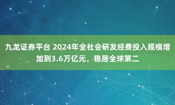 九龙证券平台 2024年全社会研发经费投入规模增加到3.6万亿元，稳居全球第二