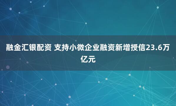 融金汇银配资 支持小微企业融资新增授信23.6万亿元